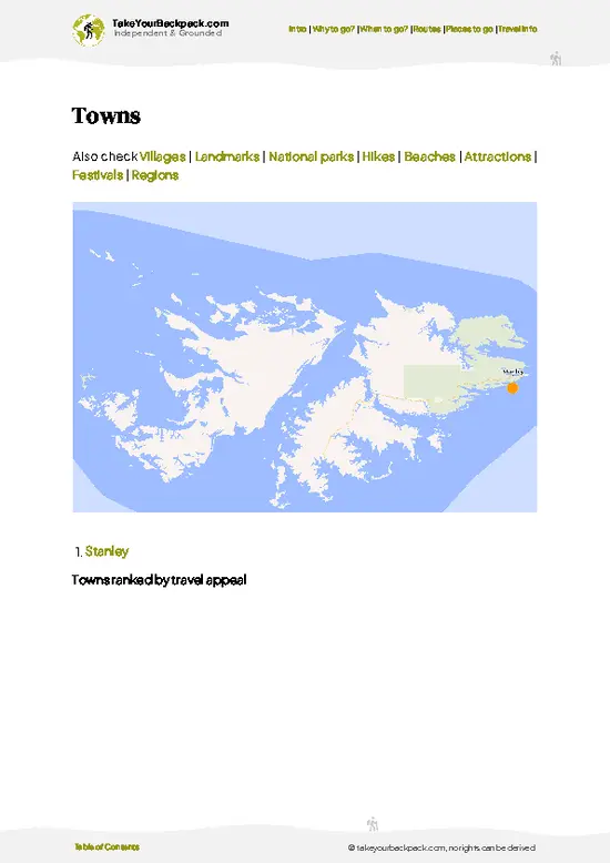 example page 6 from our offline Travel Guide for Falkland Islands